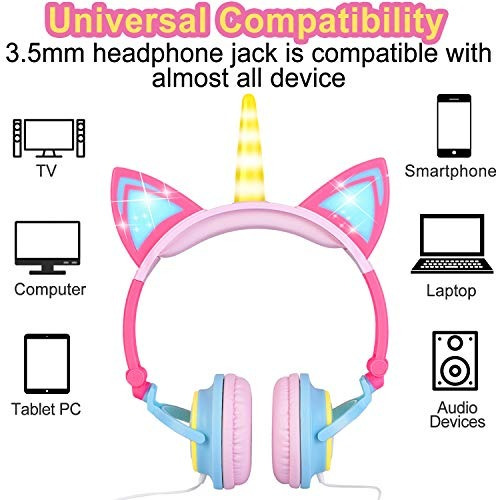 Gbd Unicornio Auriculares De Diadema Para Niños Ajustables C