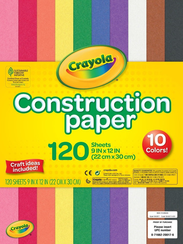 Papel De Construcción Crayola 120 Hojas 10 Colores Surtido