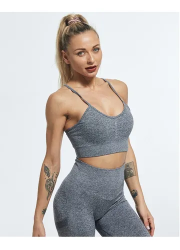 Conjunto Deportivo Lycra Push Up + Crop Top Gris Ref. 5055