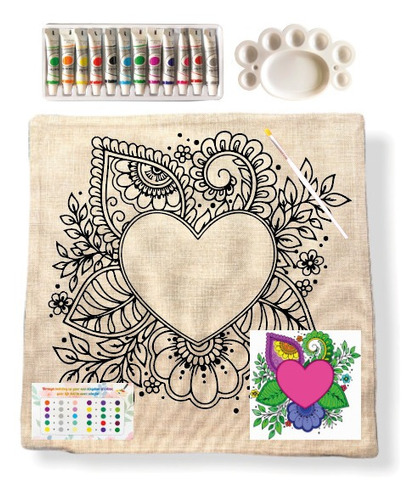 Kit Funda De Cojín Para Pintar Corazón Silvestre 2