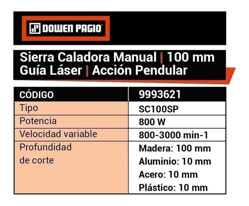 Sierra Caladora De Mano Dowen Pagio 100 Mm 800 Watts