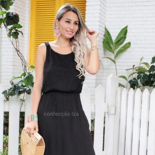 Vestido Babado Longo Com Fenda Viscolycra Casual Verão