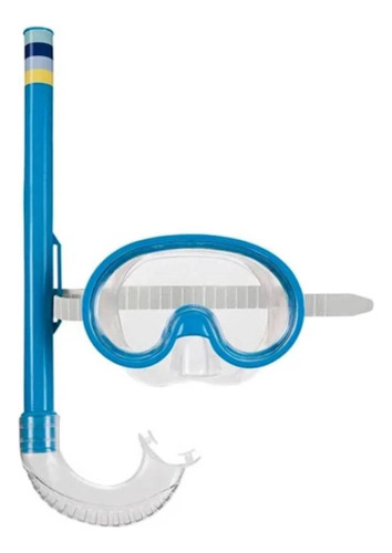 Máscara Mergulho Snorkel Infantil C/ Protetor De Ouvido Azul