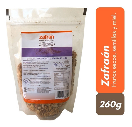 Granola Zafran Frutos Secos, Semillas Y Miel 260 G Organico