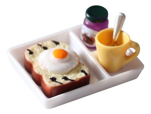 4 Comida En Miniatura Desayuno Pan Tostada De Huevo Frito