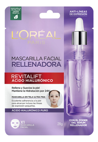 Mascarill L'Oréal Paris Hidratante Revitalift Ácido Hialurónico Momento de aplicación Día Noche Tipo de piel Todo tipo 28g