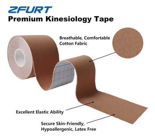 Zfurt Cinta De Kinesiología De Algodón Transpirable, 4 Rollo