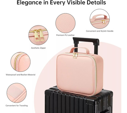 Maletin Estuche De Maquillaje Con Espejo Y Luz Led 3 Modos Rosa