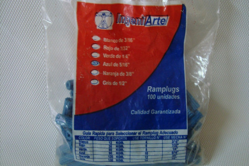 Ramplugs Plastico Azul 5/16 Pulgadas Paq 50 Unid
