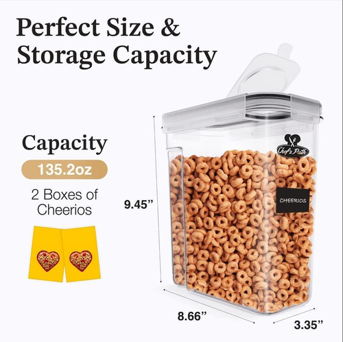 Juego De Recipientes Para Cereales Grande (4l,135.2 Oz), ...