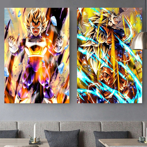 2 Cuadros Decorativos Dbz Goku Vegeta 60x80cm 