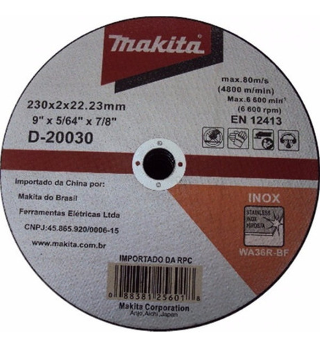 10 Disco De Corte Aço Inox Makita 9 X 5/64 X 7/8