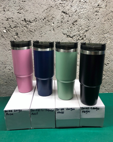 Termo Portátil De Acero Inoxidable Con Popote 30 Oz Color Verde Genérico