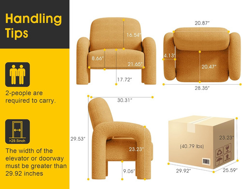 Silla Decorativa Moderna De Sherpa Sofá Individual Tapizado Peluche Amarillo Amarillo