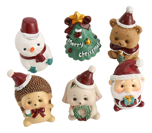 Figuras Navideñas En Miniatura, 6 Piezas, Mini Resina Ecológ