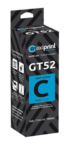 Tinta Maxiprint Compatible Hp Gt52 Cian (m0h54al)