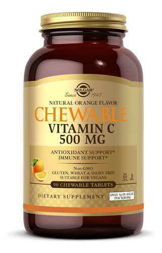 Vitamina C 500 Mg Chewable Solgar 90 Tabletas Masticables