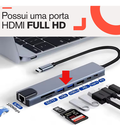 Dock Usb-c Out Para Macbook Pro/air E Chromebook 8 Portas