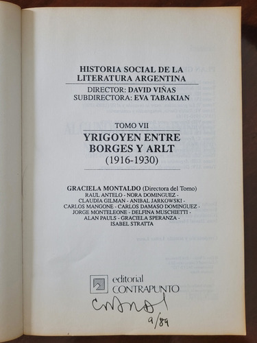 Yrigoyen Entre Borges Y Arlt 1916-1930 - Graciela Montaldo M (Usado)