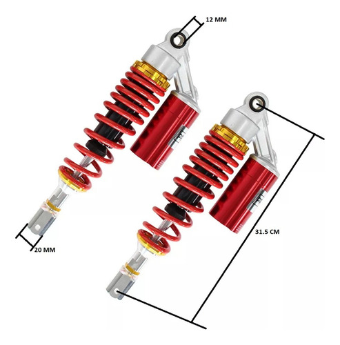 Amortiguador Trasero Jgo 2pz Ajustable Universal Rojo