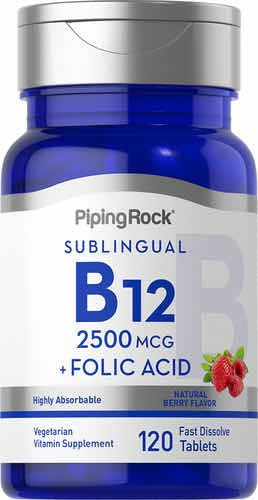 Vitamina B12 + Ac.fólico 2500/400 Mcg X 120 Caps.piping Rock Sabor Neutro