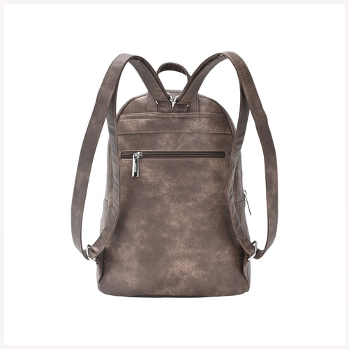 Mochila Dama Bolso Cartera Para Mujer Classic Skora Color Marrón Claro Diseño De La Tela Liso