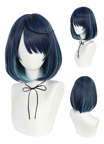 Peluca Azul Multicolor Melena Corta Akane Oshi No Ko Cosplay Tamaño De La Base 45 Cm