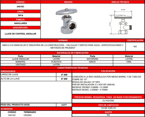Jgo Llave Angular Control Paso De Agua Dica 3401sc 2 Piezas