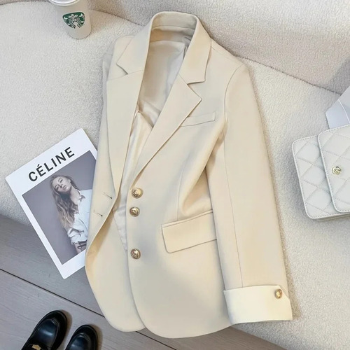 Chaqueta De Traje Color Crema Para Mujer, Estilo Blazer Core
