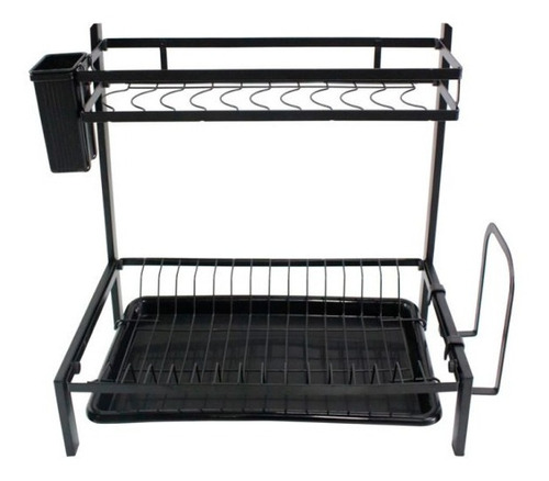 Escurridor  Rack De Platos 2 Pisos Negro Metal Loza