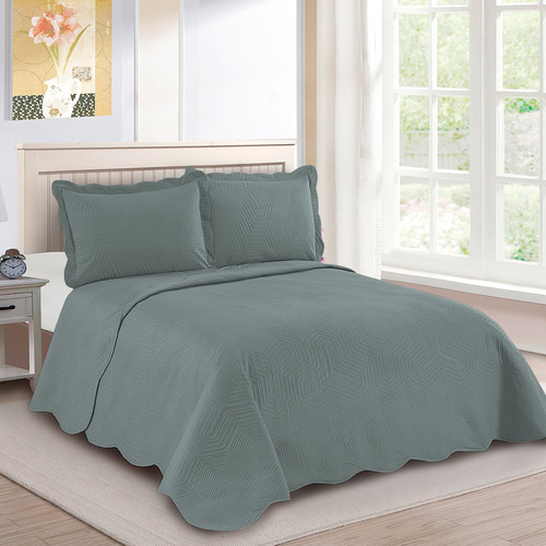 Kit Cobre Leito Colcha Cama King Size 3pç Cobreleito 260x280 Cor Cinza