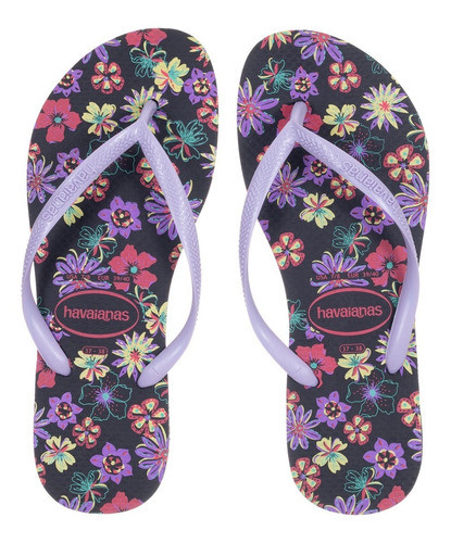 Chinelo Feminino Havaianas Slim Estampa Romance Flores Preto