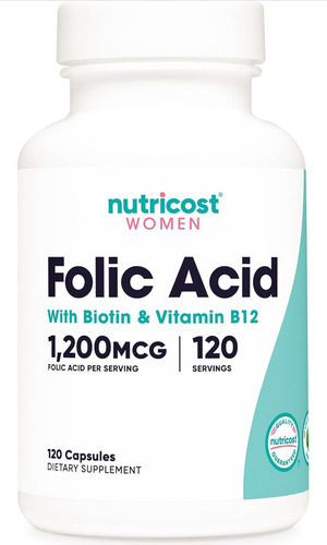Ácido Fólico (vit B9) 1200 Mg, X 120 Cap Con B12 Y Biotina Sin Sabor