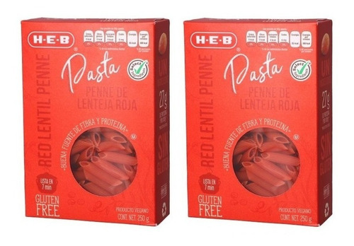 Pasta Penne De Lenteja Roja Sin Gluten Vegano 2 Pack