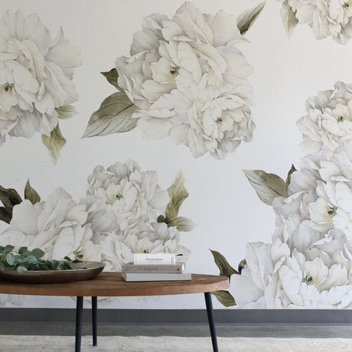 Flores Blancas Peonias Autoadhesivas Para La Pared Vinilo