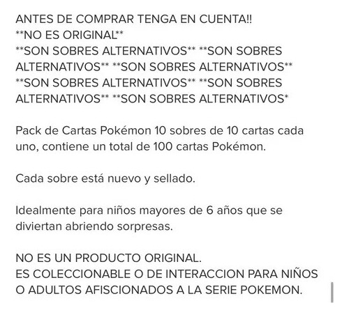 Pack 10 Sobres Cartas Pokémon En Español Genericas Oferta Pokémon Español