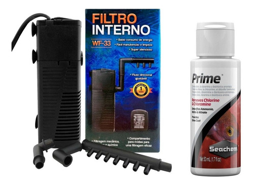 Kit Filtro Interno Wf-33 450l/h 5w 127v + Seachem Prime 50ml