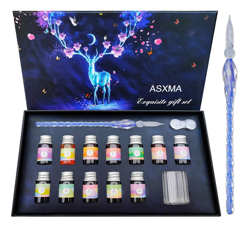 Glass Dip Calligraphy Pen Set, 14pieces 12 Color Inks, ...