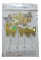 Comprar Topper  De Torta Adorno Feliz Cumpleaños Mariposas