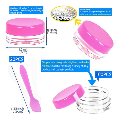 Tarros De Plastico Para Embalaje Con Tapa Rosa 3 Gr 100 Pzas