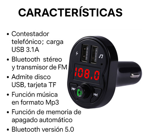 Transmisor Fm Receptor Bluetooth Carga Usb Puerto Tf Mo-02