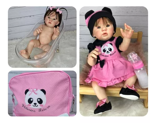 Boneca Bebe Reborn Realista Pandinha Linda Enxoval Completo