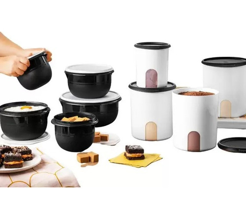 Kit Tupperware Preto E Branco Preparar E Armazenar
