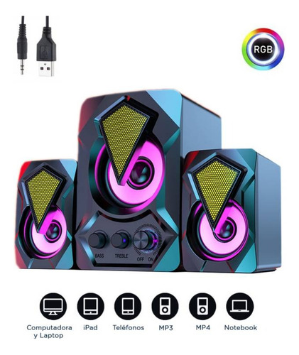 Parlantes Premium Gamer G3 2.1 Rgb Para Pc 11w