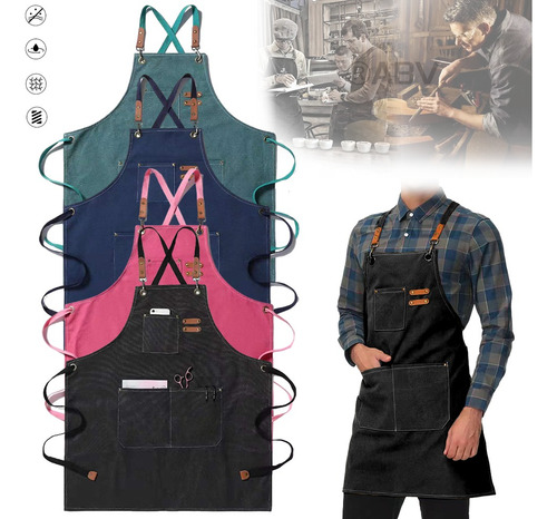 Mandil Delantal Cocina Chef-cafeteria-multiusos-unisex Color Rosa Diseño De La Tela Rosa