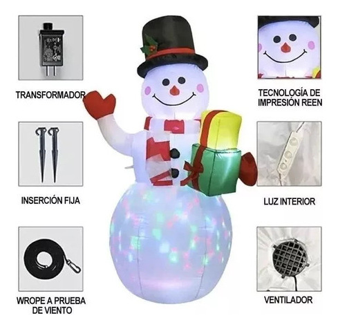 Navidad Nieve Mono Multicolor Led Inflable De 1,5 M, 150 Cm