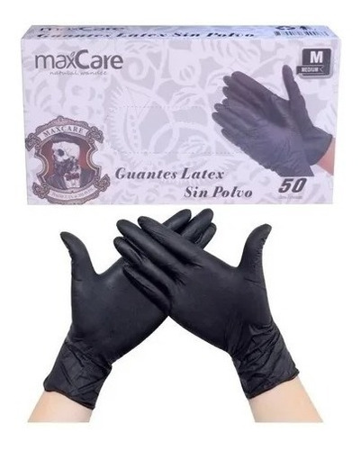 Guantes De Goma Latex 25 Pares Maxcare Negros Talla S