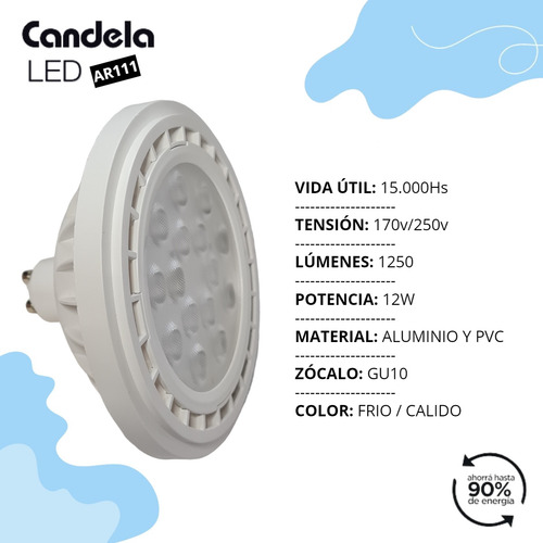 Lampara Led Ar111 Rosca GU10 12w Luz Fria Candela