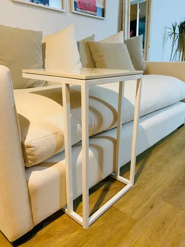 Mesa Arrime Calpe 45x35 Spl Calacata 12mm Base Hierro