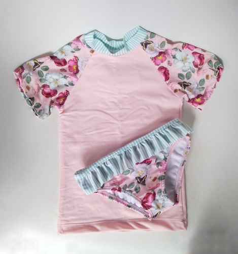 Imagen 3 de 8 de Remera Protección Uv + Bombacha Malla Traje Baño Bebe Nena